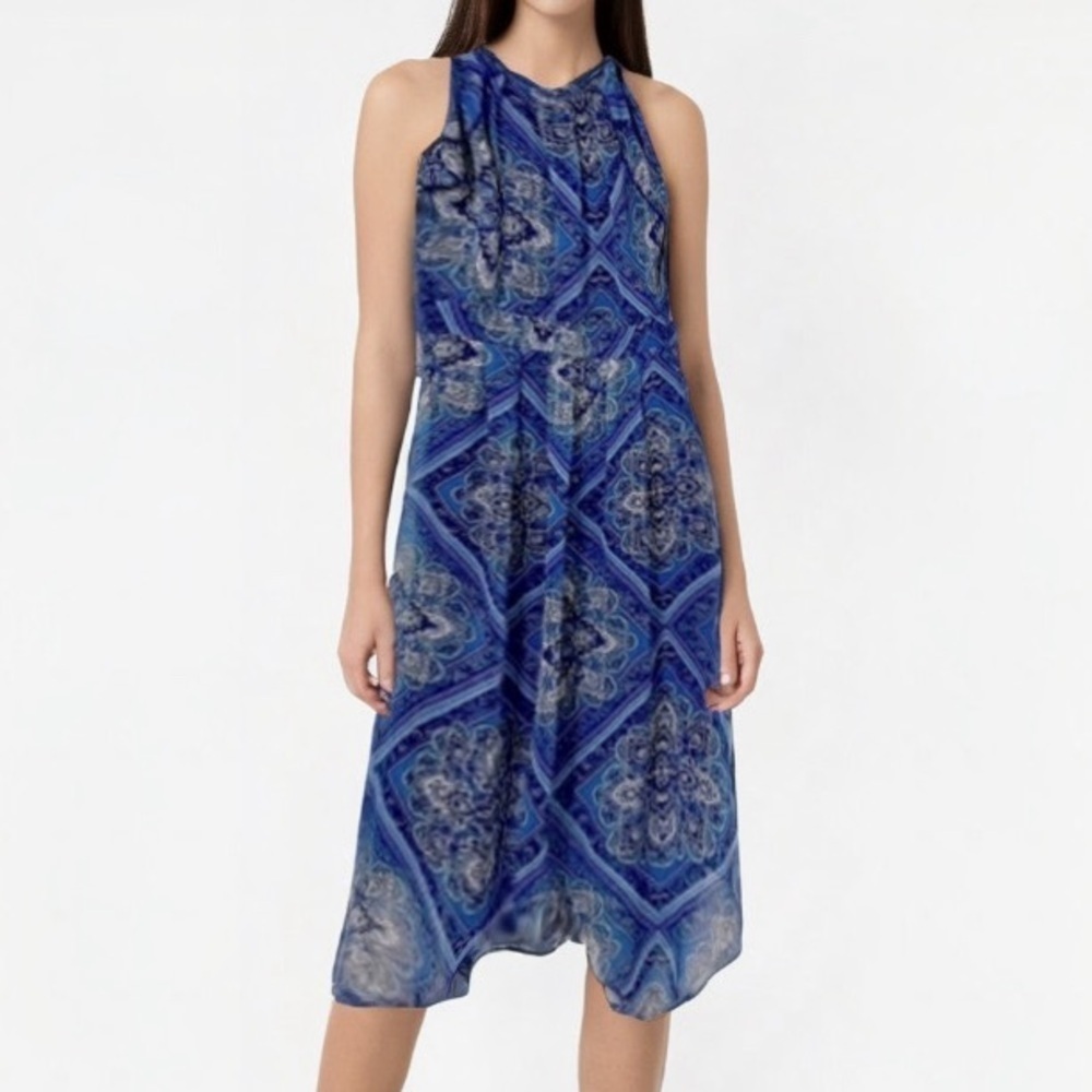 ENFOCUS Studio Blue Floral Paisley Print Midi/Maxi Halter Summer Dress Size 6
